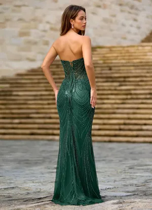 Azazie Willone Green Sweetheart Floral Beaded Mermaid Dress thumbnail 2