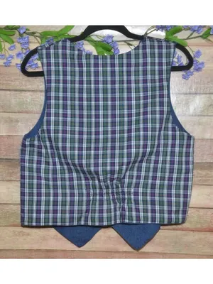 VTG Handmade Unisex S/M Blue Denim Jean Vest Plaid Reversible Country Cottage thumbnail 6