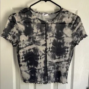 Garage Trendy Black and Gray Tie-Dye Women's Mesh Top thumbnail 1