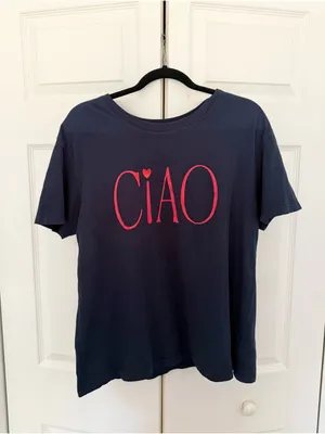 Z Supply Ciao Boyfriend Tee Navy Blue Red Eclipse Embroidered Size Medium thumbnail 5