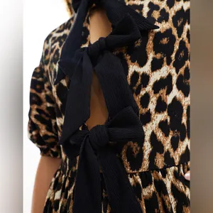 ASOS DESIGN puff sleeve tie front maxi dress in leopard print thumbnail 3