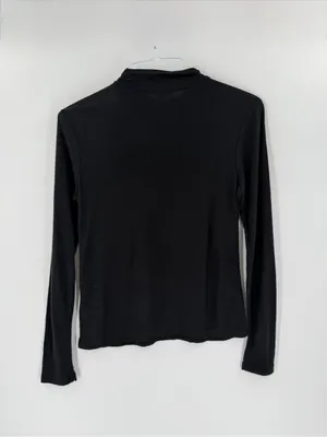 James Perse Black Skinny Turtleneck Long Sleeve Fitted Cotton Tshirt Top thumbnail 3