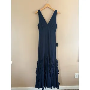 Lulus Alorna Dark Navy Sleeveless Ruffled Maxi Dress Size Small NWT Whimsical thumbnail 3