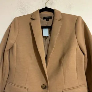 Ann Taylor The Petite One Button Blazer Double Knit Tan 6P Work Office Travel thumbnail 5