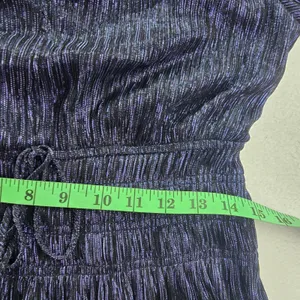 White House Black Market Navy Blue Metallic‎ Pleated Smocked Peplum Blouse Small thumbnail 10