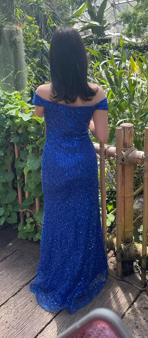 Royal blue sequin prom dress with slit Size XS thumbnail 1