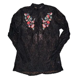 Lane Bryant Black Sheer Lace‎ Long Sleeve Floral Embroidery Western Whimsigoth thumbnail 1