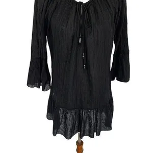 Ralph Lauren Tunic Small Black‎ Long Sleeve Pleated Boho Classic Essential thumbnail 3