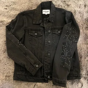 Francesca's Velvet Heart Black Denim Jacket thumbnail 1