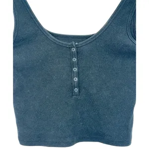 Abercrombie & Fitch Soft AF Rib Black Knit Henley Crop Top Cropped Tank Top Sz M thumbnail 6