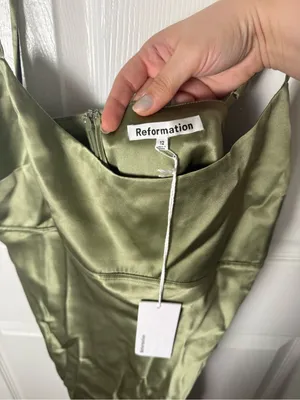Reformation Kailyn Silk Dress in Artichoke 12 thumbnail 6