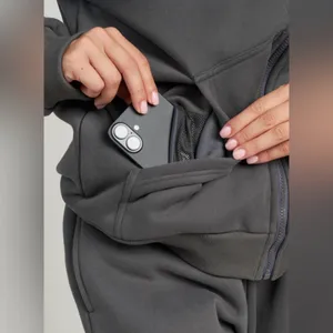 NWT Travel Essentials Steel Grey zip-up hoodie with front pockets inside pockets a hood. thumbnail 4