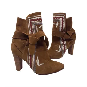 ULLA JOHNSON tan western Embroidered Suede Aggie Booties Runway Fall sz 6 thumbnail 13