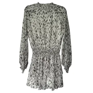 VICI White Gold Metallic Abstract Print Smocked‎ Tiered Mini Dress Small thumbnail 2