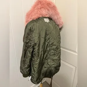 Moussy Utility Army Green Pink Fur‎ Military Patchwork Jacket Parka Size 2 thumbnail 11