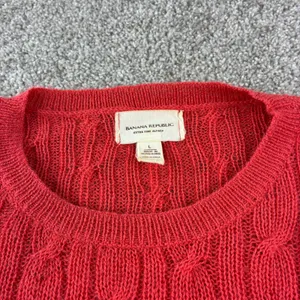Banana Republic Sweater Womens L‎ Red 100% Alpaca Cable Knit Crew Neck Pullover thumbnail 4