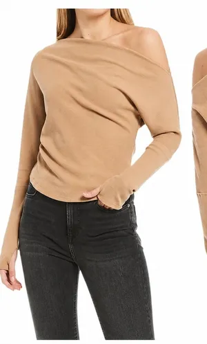 We The Free‎ Fuji Thermal Top Blouse Women LG Tan Waffle Knit Off Shoulder Boho thumbnail 1