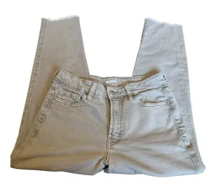 Old Navy O.G. Straight Jeans Women 2 Tan High Rise Raw‎ Hem Neutral Casual Core thumbnail 1