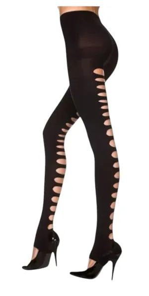 new Spirit Halloween 𖤍 Big Hole Spandex Opaque Stirrup Leggings 𖤍 Black 𖤍 1SFM thumbnail 1