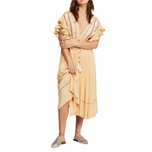 NWT Free People Will Wait For You Midi Dress Embroidered Ruffles Beach Small thumbnail 3
