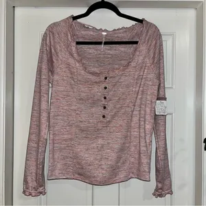 NWT Free People Pink Long Sleeve Henley thumbnail 2