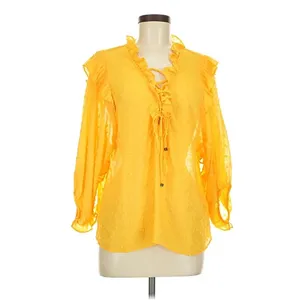 Anthropologie NWT 36R Haida Peasant Top Ruffled Swiss‎ Dot Blouse Mango Yellow M thumbnail 4