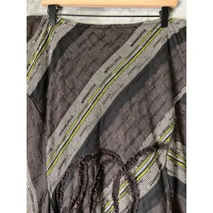 Vintage Y2K Brown Olive Striped Patchwork Maxi Skirt Asymmetrical Boho Artsy thumbnail 2