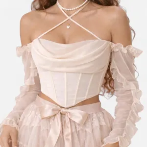 Oh Polly Romantic Ruffle Corset Crop Top Size 4 Coquette Balletcore thumbnail 1