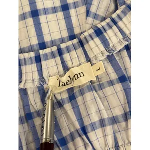 Taelynn Midi Dress Blue Plaid Sleeveless Smocked A Line Flowy Cottagecore Large thumbnail 3