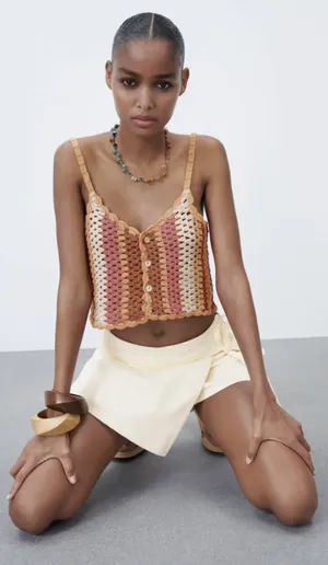 ZARA NWT Knit Multicolor BoHo Striped Crochet Crop Top SS21 Unlined thumbnail 1