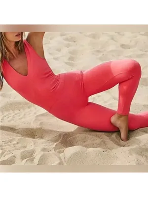 NWT- Free People FP Movement Never Better Strappy Back bodycon Jumpsuit Coral xs thumbnail 4