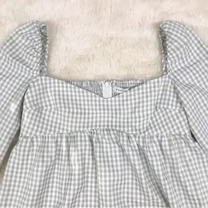 GIANNI BINI Green Gingham Mini‎ Peasant Dress Long Sleeves Low Cut Size 8 New thumbnail 6