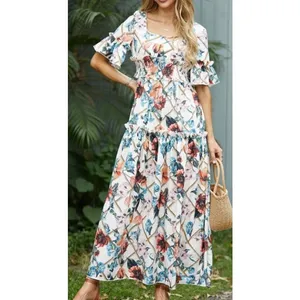 White Floral Maxi Dress Size L Flowy Feminine Long‎ Summer Lightweight Boho thumbnail 3