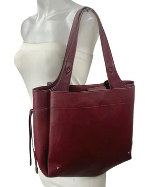 Women's Red Burgundy Faux Leather Vegan Shoulder Tote Bag Handbag Size OS thumbnail 1