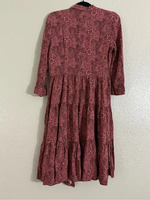 Morris & Co x H&M 6 William Morris Floral Tiered Midi Shirt Dress Burgundy Fall thumbnail 12