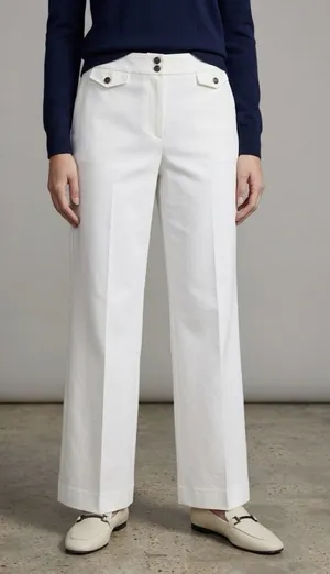 Talbots White Wide Leg Pants Crested Buttons Size 16P Coin Pockets‎ Nautical thumbnail 1