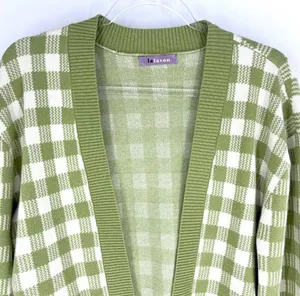 Lalavon Coordinated Set Checkered Crop Knit Sweater Set Green White Size Small thumbnail 4