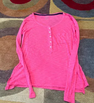Aerie NWOT Y2K Style Pink Long Sleeve Henley T Shirt Thin Burnout Material XS thumbnail 1