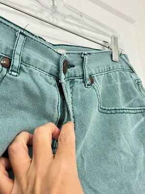 Free People Size 26 Green / Blue Denim Cutoff Shorts thumbnail 2