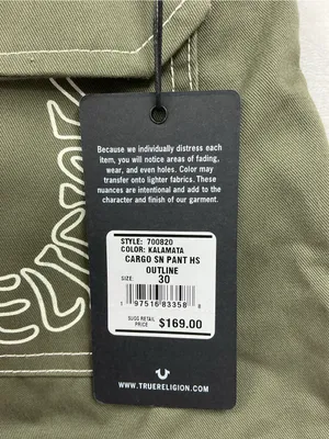 NWT True Religion Olive Wide-Leg Cargo Pants 1199 thumbnail 7
