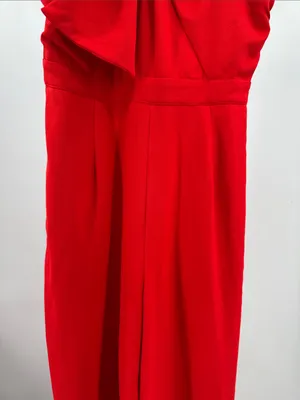 entro Vibrant Red Jumpsuit wide leg new bow cut out holiday M event party HOCO thumbnail 9