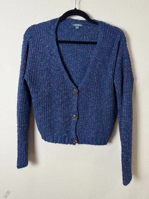 Wild Fable Variegated Thread Cropped Cardigan Blue Size XS thumbnail 1