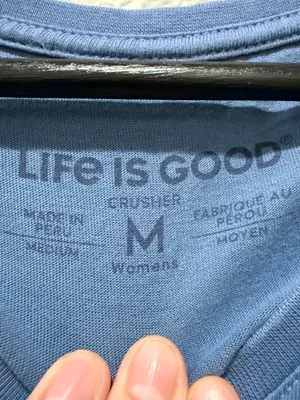 Life Is Good Blue Crusher V Neck Short Sleeve Cat Graphic Tee Size M thumbnail 3
