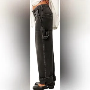 Free People We The Free Black Wash Major Leagues Cuffed Carpenter Utility Jeans thumbnail 7