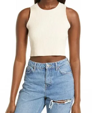 NWT Wide Rib Cotton Blend Crop Tank Top thumbnail 2