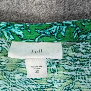 J.Jill Women's 2X Green Floral V-Neck Blouse Top Smocked Shoulder 3/4 Sleeve thumbnail 5