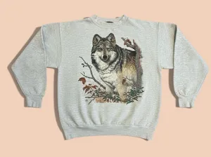 Vintage Cotton Grove Design Light Heather Gray Wolf Sweatshirt thumbnail 1