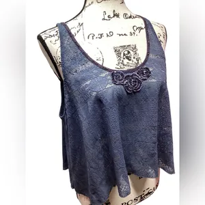 Free People cropped Retro Boho lace tank Blue. Size XS thumbnail 4