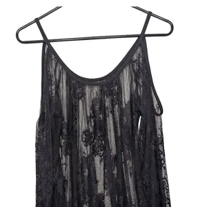 Black Floral Sheer Lace Mini Dress Coverup S Resort Witchy Whimsigoth Romantic‎ thumbnail 3