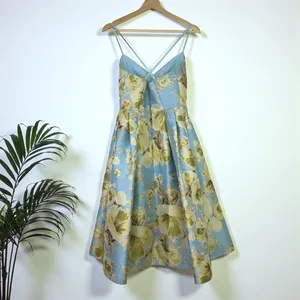 Eliza J Jacquard Brocade Floral Midi Flare Dress with Crisscross Straps thumbnail 7